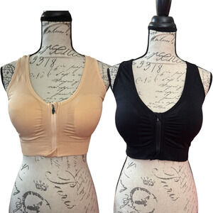 Set Of 2 Zipper Front Stretch Sports Bras Size Medium